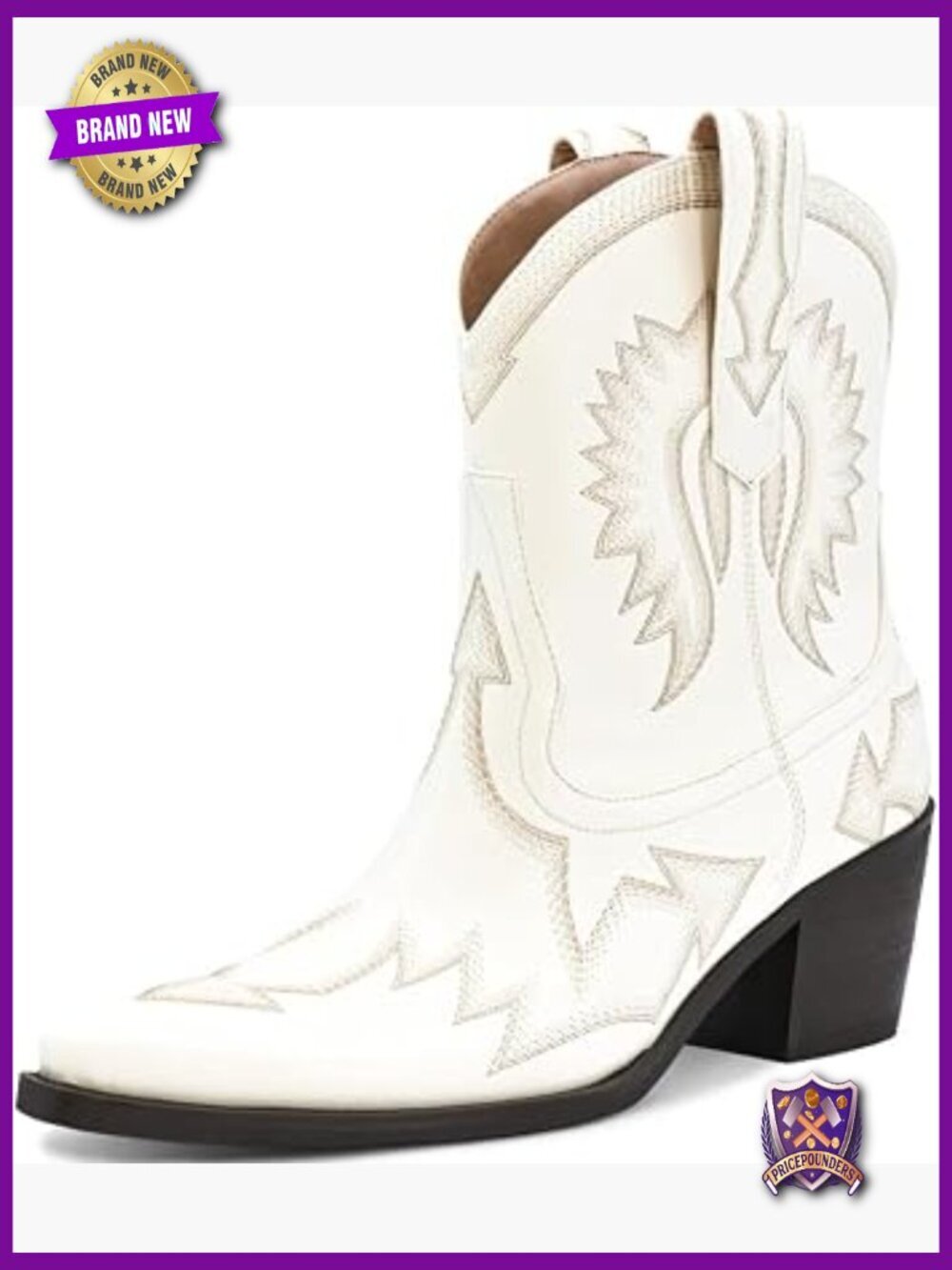 Western Cowgirl Boots Embroidered Pointed Toe Chunky Heel Pull-On Ankle Boots